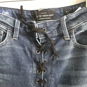 Lucky Brand ORTA Lace-Up Blue Ankle Jeans Patchwork Women's Size 4